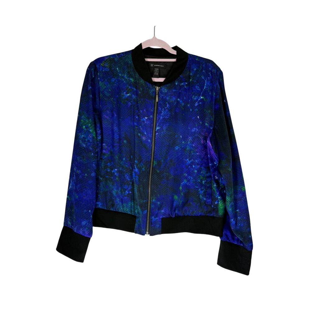INC International Concepts Purple‎ Blue Black Satin Light Bomber Jacket Size XL